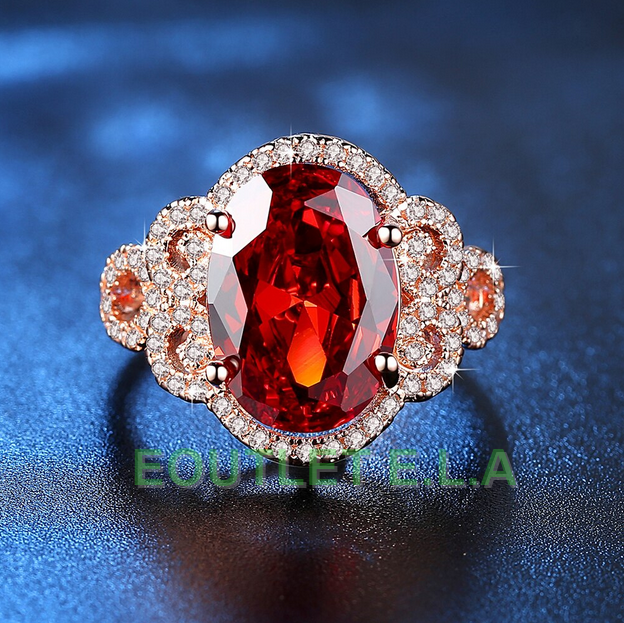 EXQUISITE ORANGE CZ YELLOW GOLD DRESS RING-size 9